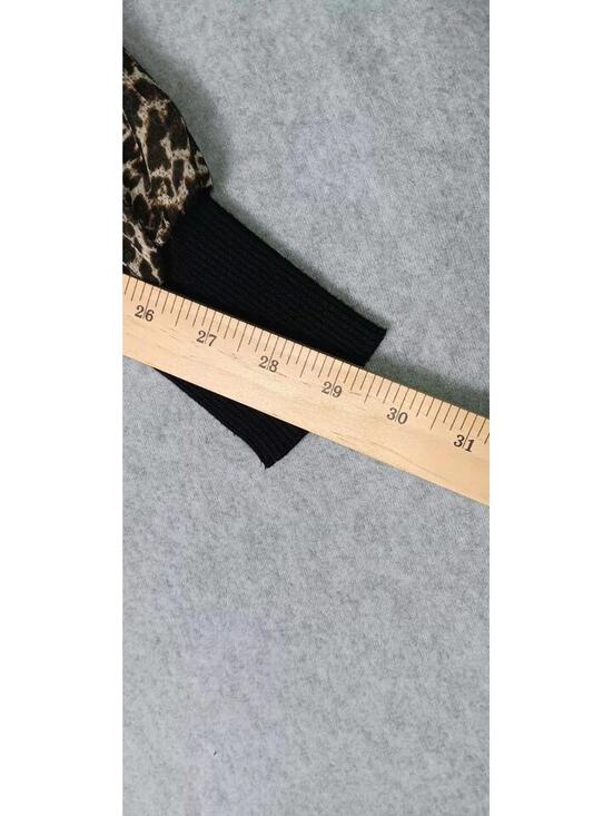 DKNY Bishop Sleeve Sweater Womens M Sheer black Leopard Print Sleeves Ribbed - Picture 9 of 12